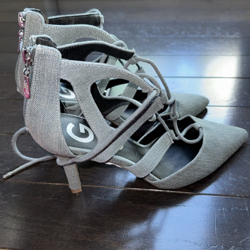 🔵 G by GUESS Niko Lace-Up Denim Heels -New w/ Tag Size 8